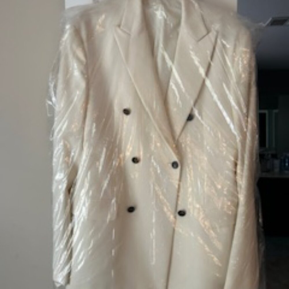 Price Drop ! Men's Oyster White Metal Button Double Breasted Dinner Jacket
